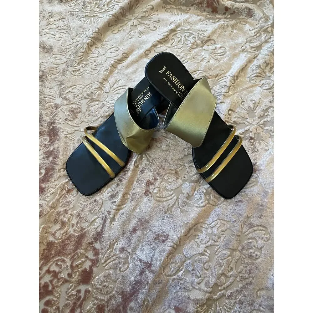 Y2k 90s‎ square toe sandal heels strappy slip on size 8.5